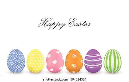 Pastel color Easter eggs decoration with heart shape,dot,flower,line. Vector illustration. Easter eggs for Easter holidays design on white background.