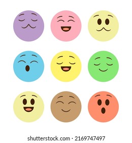 Pastel color emoticon with various expression, trendy color