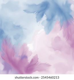 Pastel color feather abstract background. Light watercolor, hand-painted watercolor wet wash