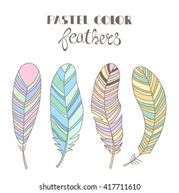 Pastel color feathers set