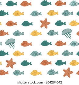 Pastel color fish seamless pattern.