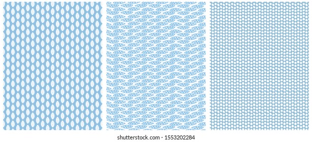 Pastel Color Geometric Seamless Vector Patterns. White Spots Isolated on a Blue Background. Simple Dotted Print with Blue Elements on a Light Blue Layout. Baby Boy Party Repeatable Vector Design.