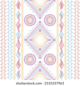 Pastel color geometric vector patterns that are traditional, ethnic, Navajo, or Native American Indian. Design for clothing, curtains, carpets, sarongs, Hmong, and fabric edges.