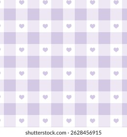 Pastel color gingham check seamless pattern with hearts