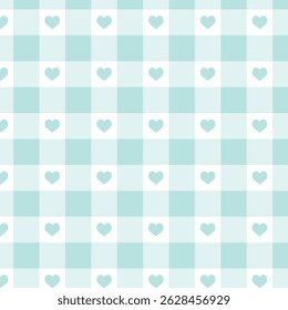 Pastel color gingham check seamless pattern with hearts