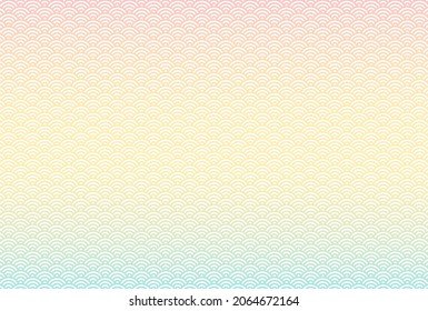 Pastel color gradation background. Japanese Traditional Pattern of waves shaped "Qinghai wave" or "Seigaiha" Pattern. A4 ratio.