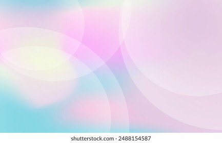 Fondo degradado de color pastel con círculos. Abstractas composición dinámica geométrica minimalista de gradación rosa, azul y amarillo con redondeos. Colores suaves desenfocar la Ilustración vectorial de fondo abstracto