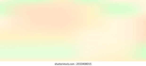 Pastel color gradient background. Soft light gradation banner. Flow design wallpaper. Solid bg, green and peach cover. Blur warm texture. Vector illustration