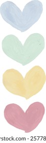 Pastel color heart shape hand drawn watercolor