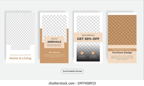 Pastel color home furniture social media post stories banner template set. Vector illustration EPS 10