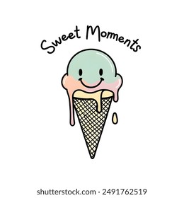 Pastel color ice cream doodle, sweet moments. icon, hand draw