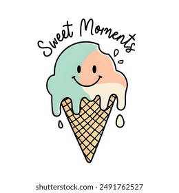 Pastel color ice cream doodle, sweet moments. icon, hand draw