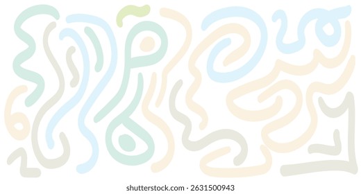 Pastel color line art, crayon arrow collection with curved and straight, spiral and zigzag, circular, wavy directional pointers. Vector hand drawn brush stroke for presentation