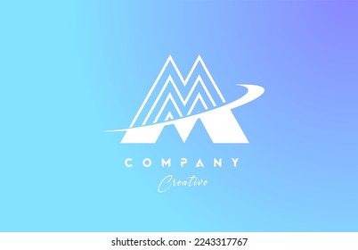 pastel color M blue alphabet letter logo icon design with swoosh. Creative template for business and company