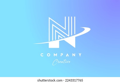 pastel color N blue alphabet letter logo icon design with swoosh. Creative template for business and company