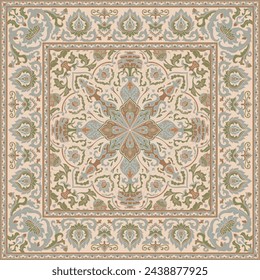 Pastel color neck scarf design. Vector pattern for a neckerchief, carpet, kerchief, bandana, rug. Traditional floral pattern.