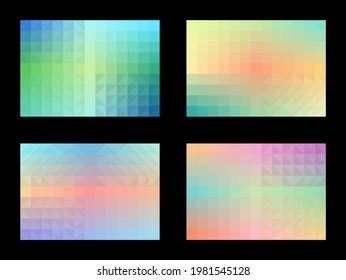 Pastel color pattern set abstract background. Geometric shapes, triangles, squares, gradients. Designs template for publications, cover, poster, flyers, brochures, banners, walls. Vector illustration