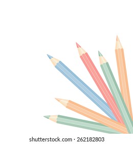 Pastel color pencils on white background. Vector illustration.