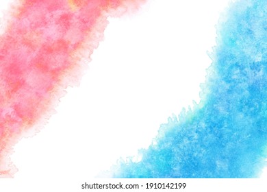 Pastel Color Pink Blue Water Wave Abstract On Natural Grunge Watercolor Hand Paint Background, Vector Illustration