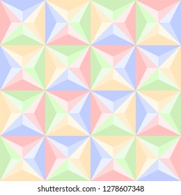 pastel color pyramid. vector seamless pattern with triangles and squares. low poly geometric background. visual illusion. textile paint. repetitive background. fabric swatch. wrapping paper. texture