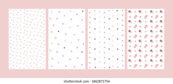 Color pastel conjunto de patrones geométricos sin fisuras, ornamentos elegantes, rosa, diseño para la decoración, papel envolvente, impresión, tela o textil, colección maravillosa, ilustración vectorial