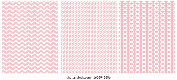 Pastel Color Seamless Geometric Vector Patterns. Regular White Chevron Isolated on a Pink Background. White Geometric Ornament on a Light Pink Layout. Simple Abstract Design Vector Print for Fabric.