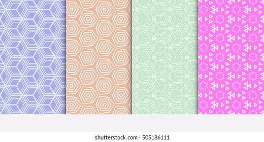 Pastel color seamless geometry pattern set. vector illustration. texture for design wallpaper, pattern fills, fabric