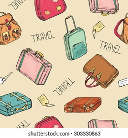 Pastel color seamless pattern with hand drawn bags