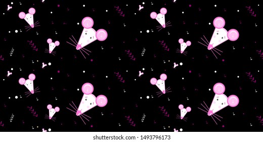 Pastel color seamless pattern vector kawaii funny cute rat mice symbol of the year for Christmas for kids