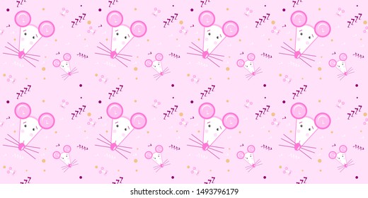 Pastel color seamless pattern vector kawaii funny cute rat mice symbol of the year for Christmas for kids