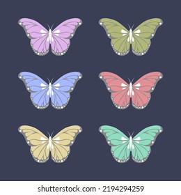 Pastel color set of vector butterflies