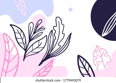 pastel color shape abstract background with line nature leaves . perfect make invitation, poster and flyer design element.