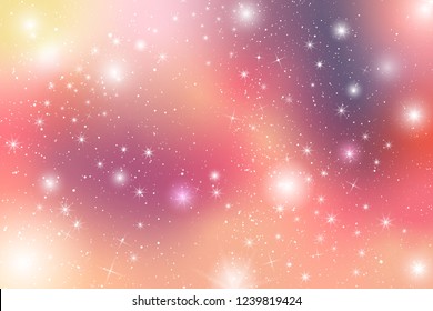 Pastel color theme holographic circle bokeh cloud illustration. Colorful glow star on sky with falling snow abstract for christmas new year celebration vector.
