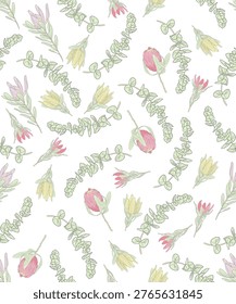 pastel color tiny flower pattern herbs and flower painted color line hand draw , line art , wildflower tiny flower ,botanical pastel retro and soft color 
pattern design for fabric,tile,carpet,seamless,print to wallpaper,flannel,scarf,cover book,box,illustration,decortion flower,vector,hawaii,boarder,ribbon,wristbard