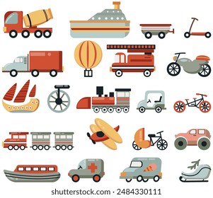 Pastel Color Transportation Illustrations Set