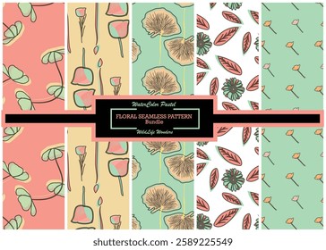 Pastel  color trendy wildflowers collection  with intricate detailing, perfect for eco-themed packaging, textiles, and wallpaper. Ideal for creating a fresh, natural aesthetic that appeals to nature