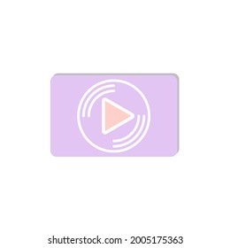 Color pastel del triángulo con forma de círculo sobre rectángulo púrpura. Reproducir icono o logotipo de cd, música, película y multimedia como ilustración vectorial sobre fondo blanco.