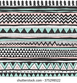pastel color tribal Navajo vector seamless pattern with doodle triangles. aztec abstract geometric print. ethnic hipster backdrop. Wallpaper, cloth design, fabric, paper, cover, textile. Hand drawn