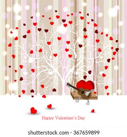 Pastel color vector graphic illustration of Valentine day love holiday with symbol of beautiful embroidery and lines with tree on light background