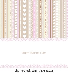 Pastel color vector graphic illustration of Valentine day love holiday with symbol of beautiful embroidery and lines on light background