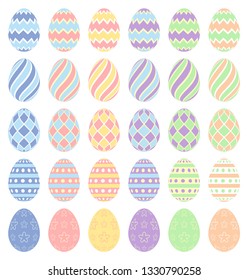 Pastel color vector illustration of Easter eggs on a white background.