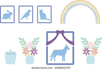 Pastel color vector illustration of pets crossing the rainbow bridge, mourning the death of a pet