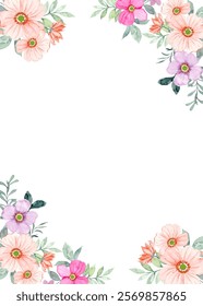 Pastel color watercolor flower frame, beautiful floral border for design.