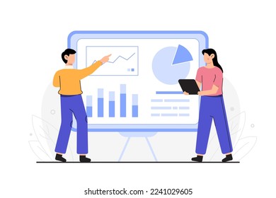 pastel color work flat design. flat design business analysis concept. group of people working together. vector illustration.