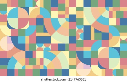 pastel colored abstract geometric shape background, square and circle background vector illustration