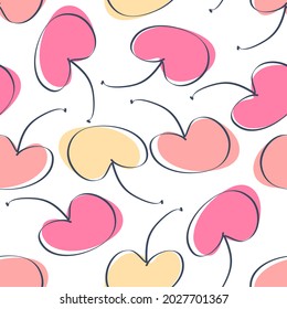 Pastel colored autumn seamless pattern with cherries berries. Perfect for T-shirt, textile and prints. Dodle style vector illustration for decor and design.
