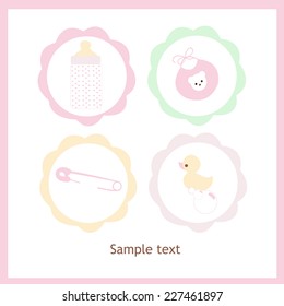 Pastel colored baby girl icon set vector greeting card 