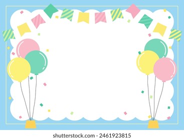 pastel colored balloon party theme frame, vector illustration