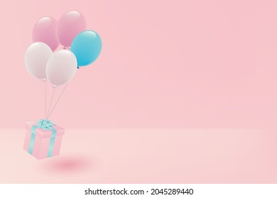 Pastel colored balloons and present box