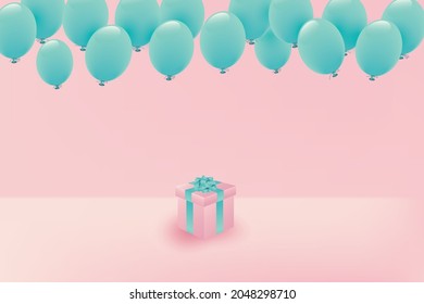Pastel colored balloons and present box